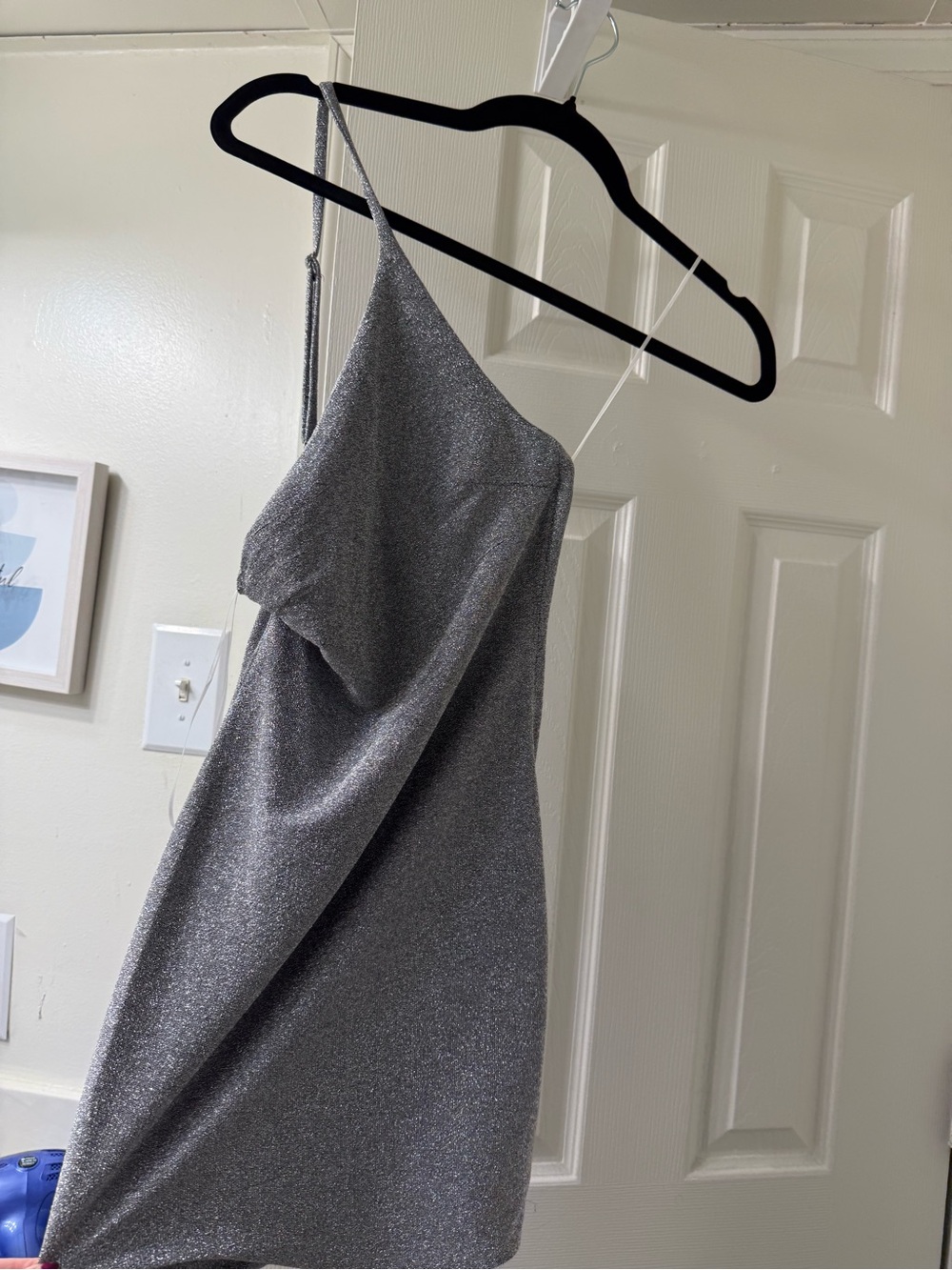 Princess Polly Glitter One-Shoulder Mini Dress in Silver